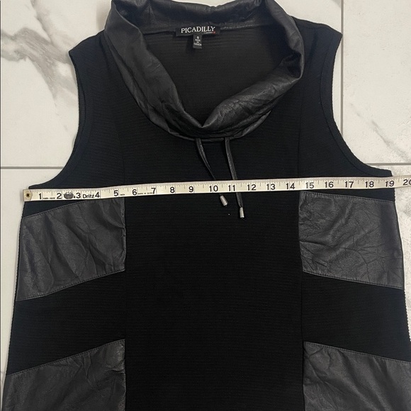 Picadilly Black Sleeveless Cowl Neck Top Faux Leather Sz S - Picture 9 of 11